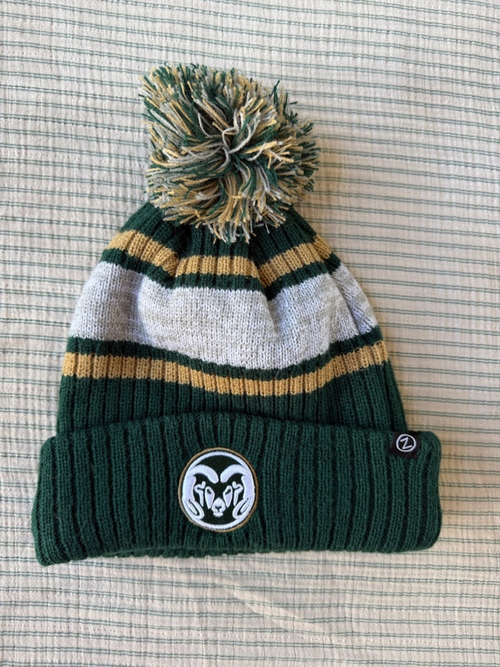 Colorado State Rams beanie Green and Gold Adult Beanie Hat - Branded Ram Logo